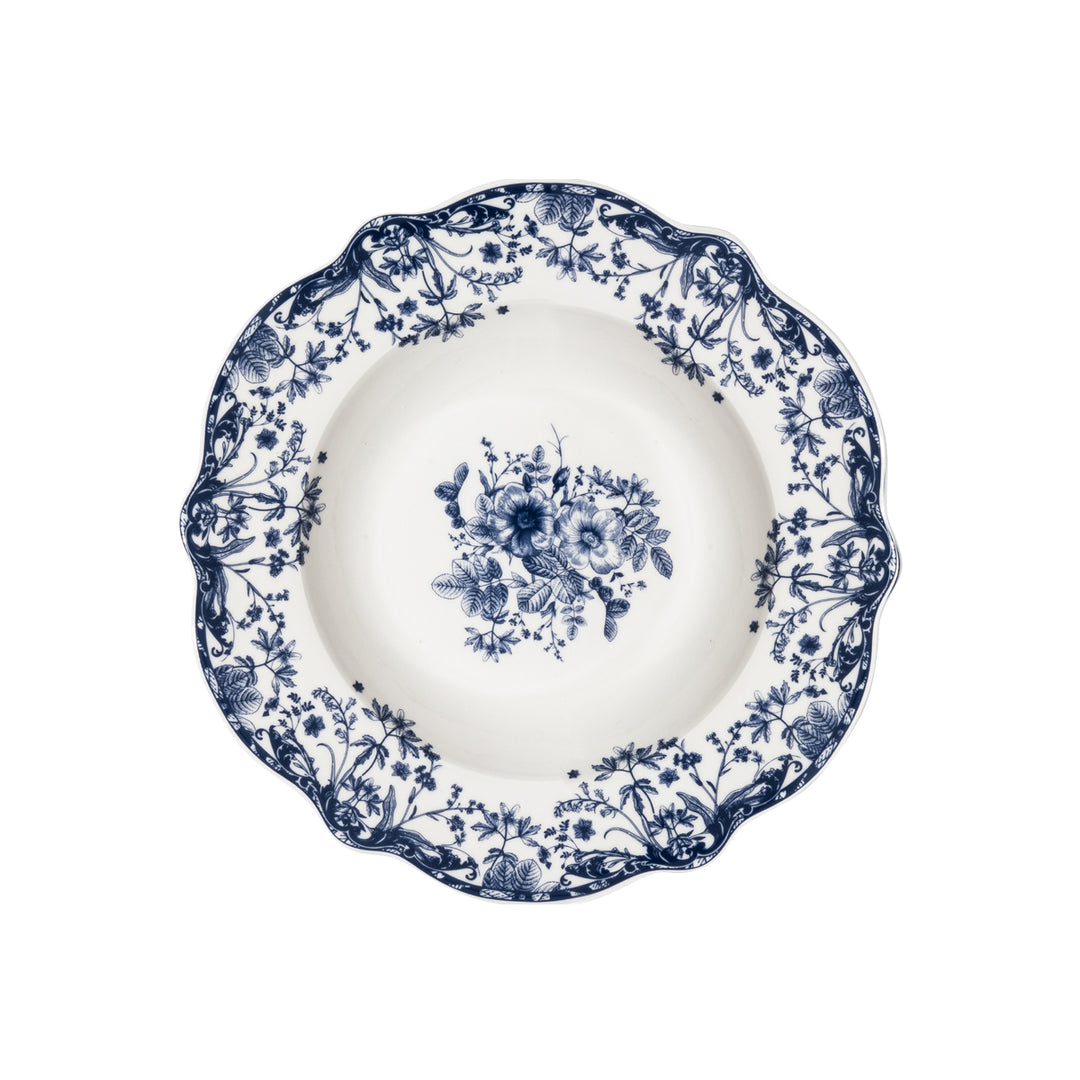 Πιάτο Βαθύ Λευκό με Μπλε Λουλούδια Πορσελάνινο 22cm Estia