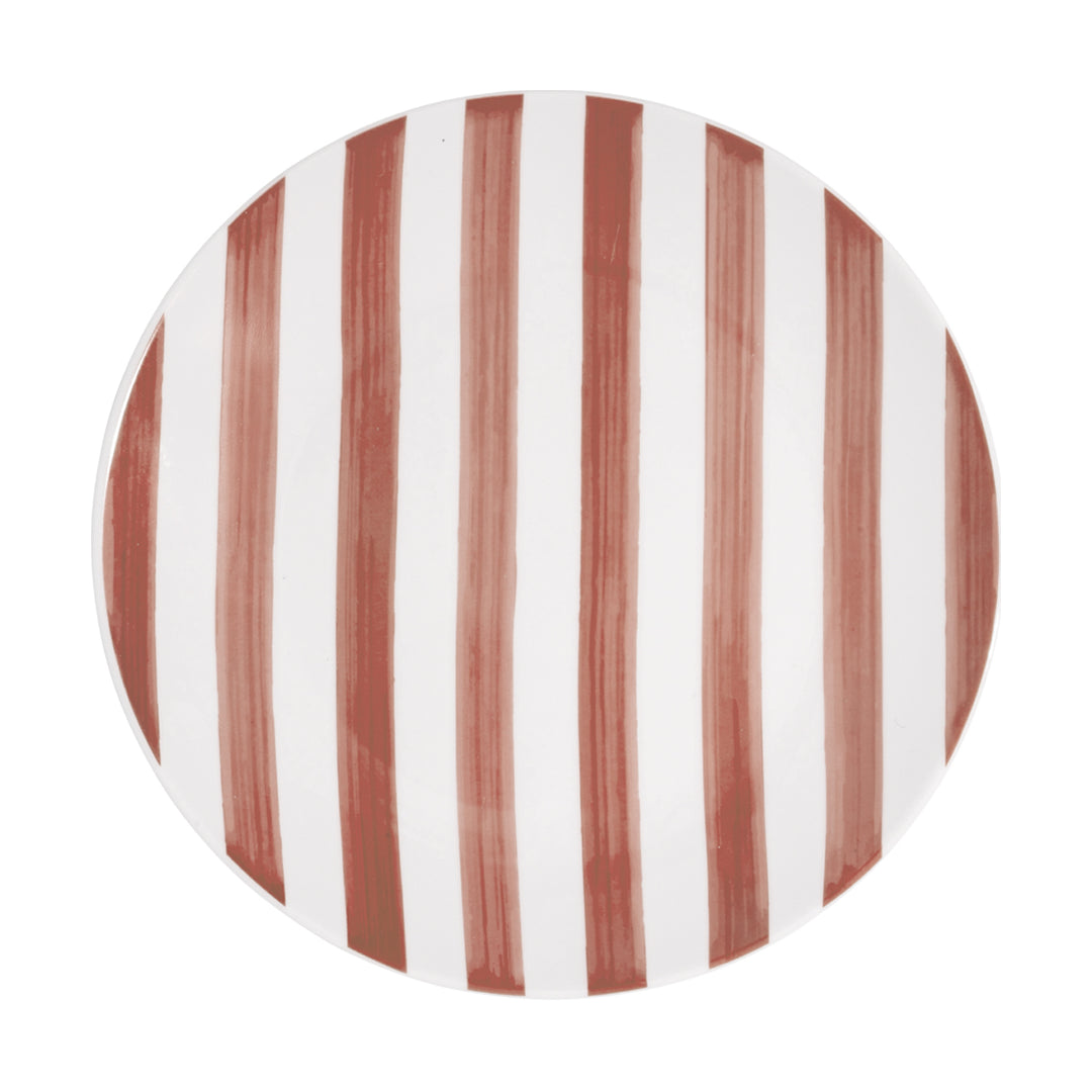 Πιάτο Ρηχό Ροζ-Λευκό με Ριγέ Σχέδιο Πορσελάνινο 27cm Estia