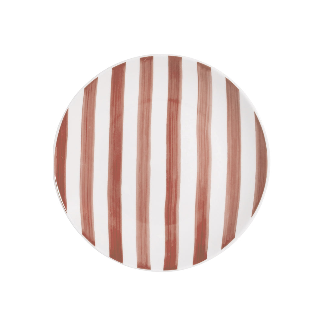 Πιάτο Ρηχό Ροζ-Λευκό με Ριγέ Σχέδιο Πορσελάνινο 20cm Estia