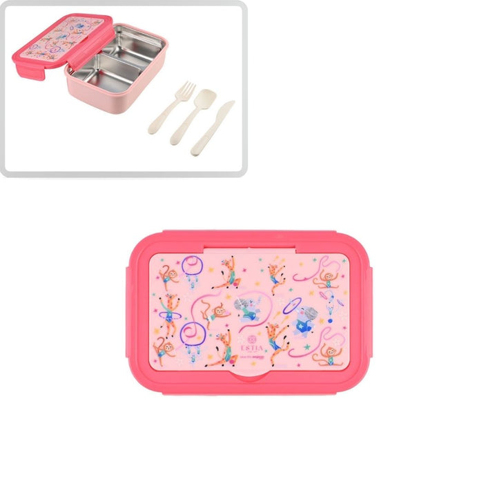 Τάπερ Estia Παιδικό Ανοξείδωτο 2 Θήκες Κουτάλι Πιρούνι Μαχαίρι 900ml Ροζ Wild Stunts