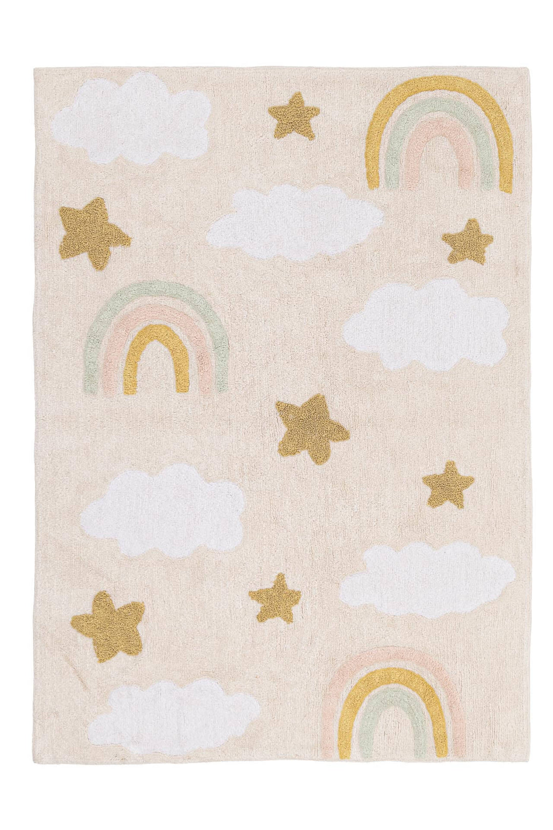 Παιδικό χαλί Little Steps της Royal Carpet σε ουδέτερη απόχρωση, σε ολόκληρη όψη, με σχέδιο με ουράνιο τόξο και εμφανή υφή επιφάνειας.