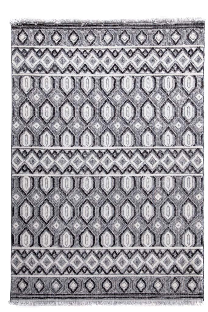 Χαλί Denim Γκρι-Λευκό Με Ρόμβους & Κρόσσι Πολυεστερικό Broadway Royal Carpet 200X250cm (4842C)