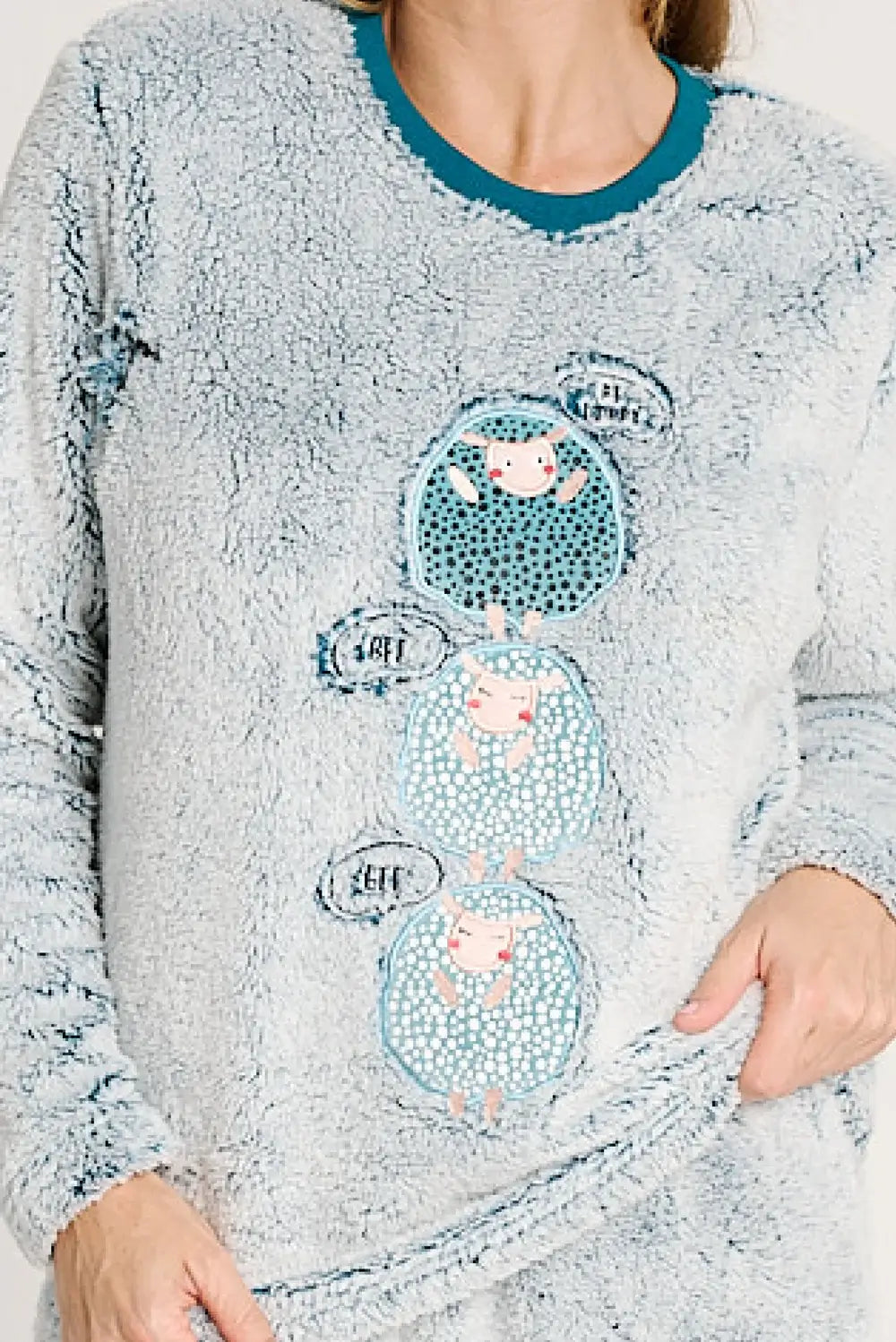 Γυναικεία Πιτζάμα Γκρι-Γαλάζιο με Σχέδια Fleece Muy Demi