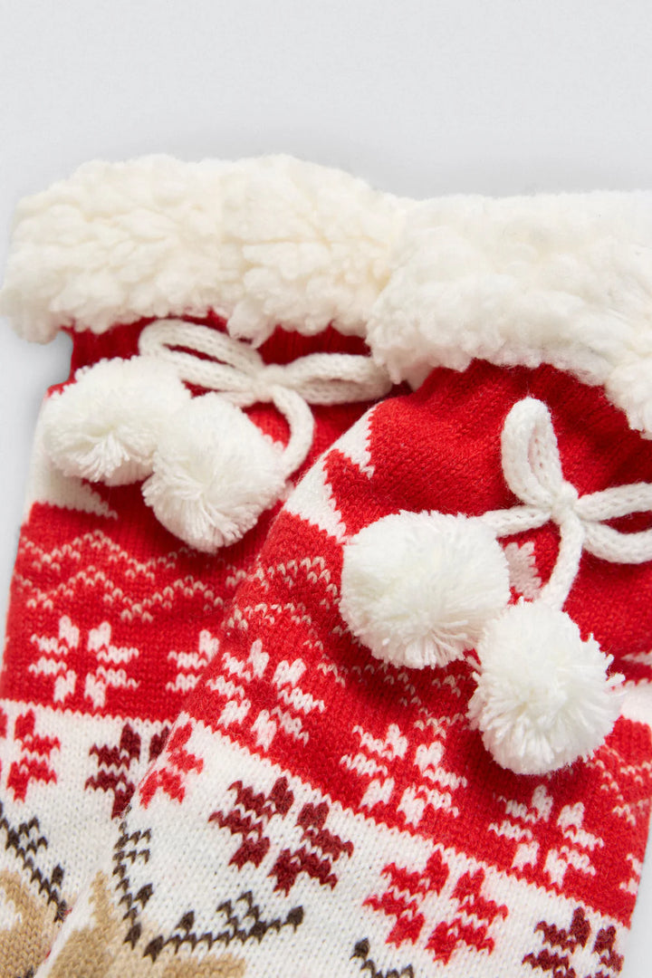 Γυναικείες Χριστουγεννιάτικες Κάλτσες Κόκκινες Αντιολισθητικές με Γούνα Ysabell Mora