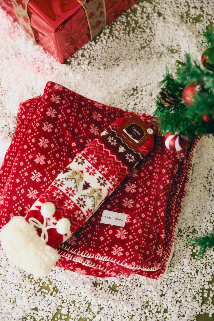 Γυναικείες Χριστουγεννιάτικες Κάλτσες Κόκκινες Αντιολισθητικές με Γούνα Ysabell Mora