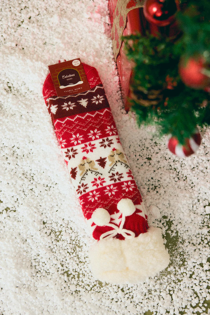 Γυναικείες Χριστουγεννιάτικες Κάλτσες Κόκκινες Αντιολισθητικές με Γούνα Ysabell Mora