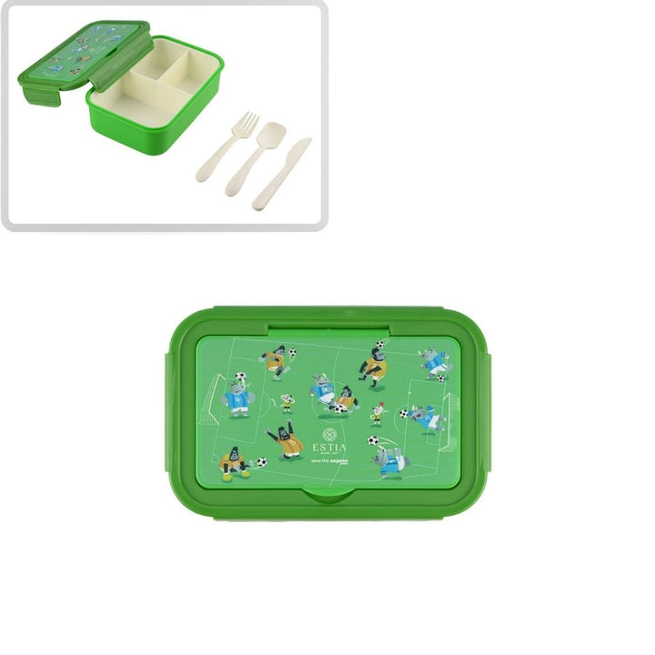 Τάπερ Estia Παιδικό Με 3 Θήκες Κουτάλι Πιρούνι Μαχαίρι 1400ml Πράσινο Jungle Kick