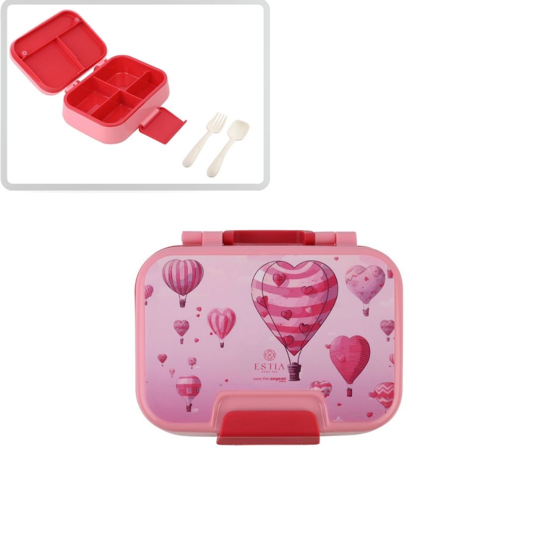 Τάπερ Estia Παιδικό 2 Επιπέδων Με Κουτάλι Και Πιρούνι 1030ml Ροζ Love Ascend