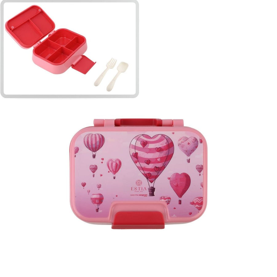 Τάπερ Estia Παιδικό 2 Επιπέδων Με Κουτάλι Και Πιρούνι 1030ml Ροζ Love Ascend