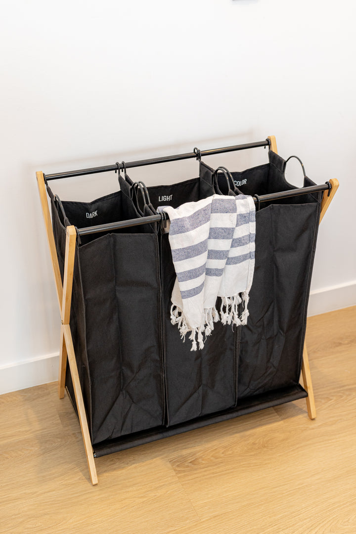 Καλάθι Απλύτων Μαύρο 102lt 3 Θέσεων 68x40x76cm Bamboo Essentials Estia