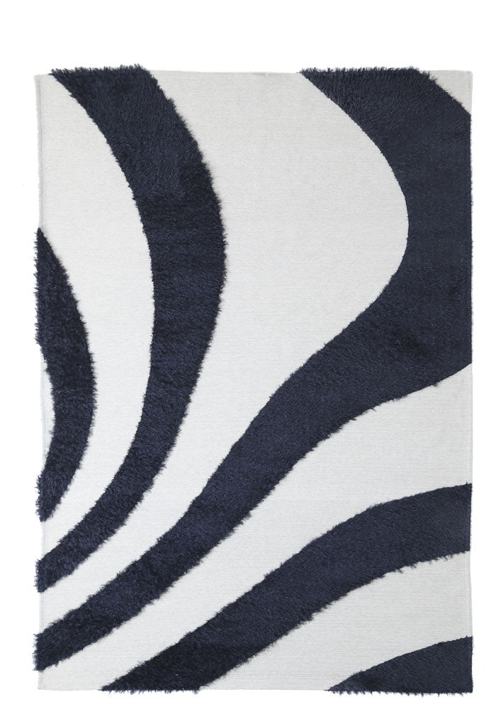 Χαλί Ασπρόμαυρο Με Σχέδιο Ζεύρας Από Σενίλ & Πολυεστέρα Toscana Shaggy Royal Carpet 140X200cm