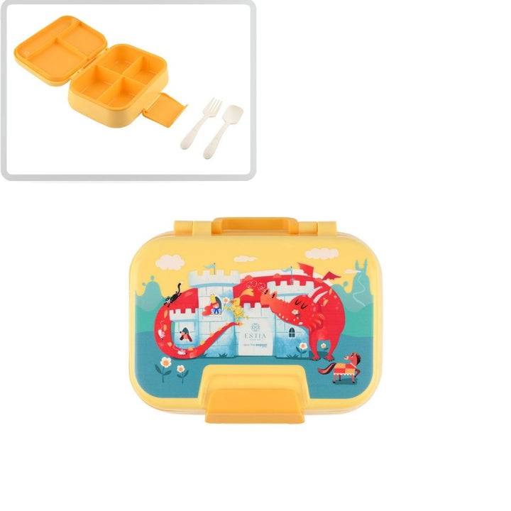 Τάπερ Estia Παιδικό 2 Επιπέδων Με Κουτάλι Και Πιρούνι 1030ml Κίτρινο Fortress Dragon