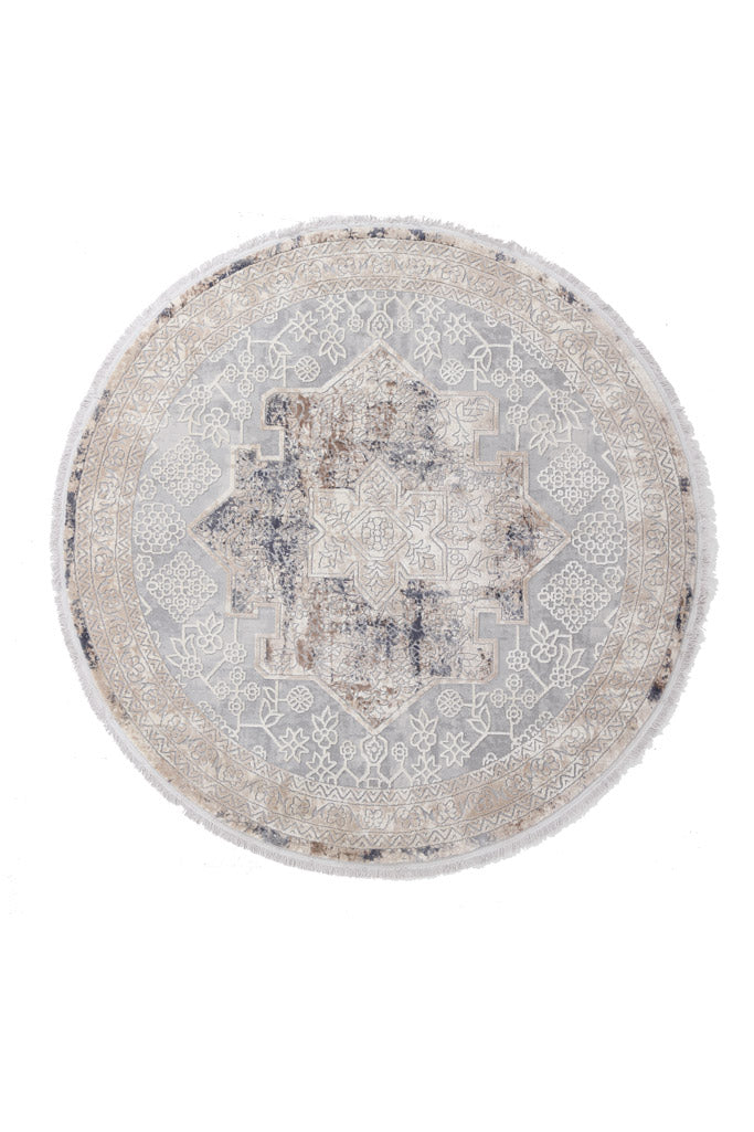 Vintage Στρογγυλό Χαλί Γκρι-Μπεζ Πολυεστερικό Allure Royal Carpet 1.60X1.60 (17519)
