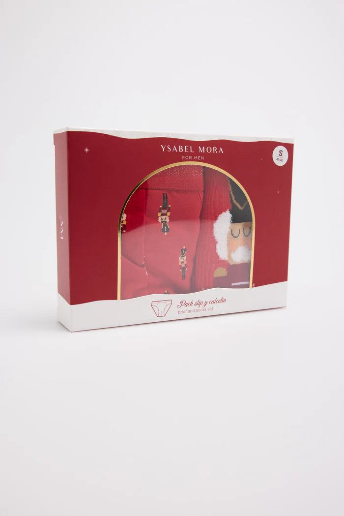 Ανδρικό Σετ Κάλτσες-Boxer Χριστουγεννιάτικο Κόκκινο Με Καρυοθραύστες Ysabell Mora