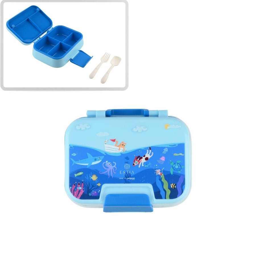 Τάπερ Estia Παιδικό 2 Επιπέδων Με Κουτάλι Και Πιρούνι 1030ml Μπλε Ocean Play