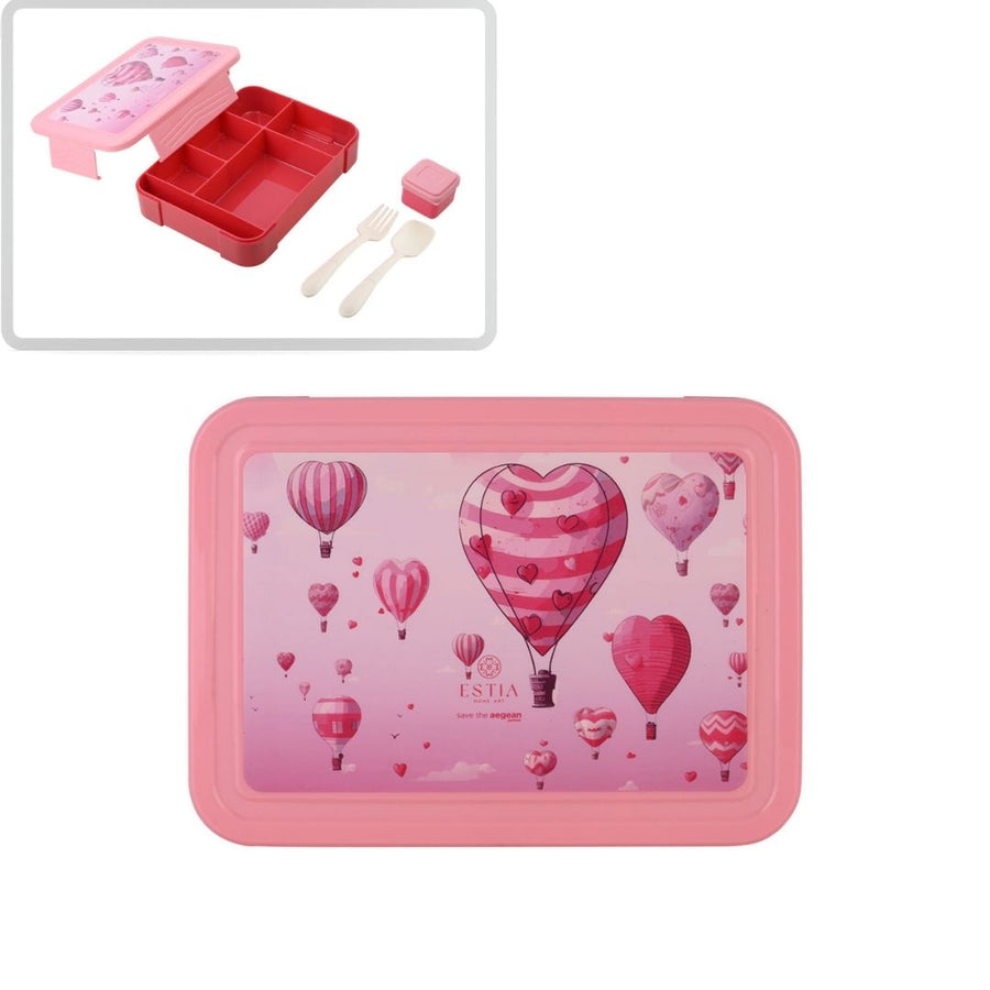 Τάπερ Estia Παιδικό Με 5 Θήκες Κουτάλι Και Πιρούνι 1330ml Ροζ Love Ascend