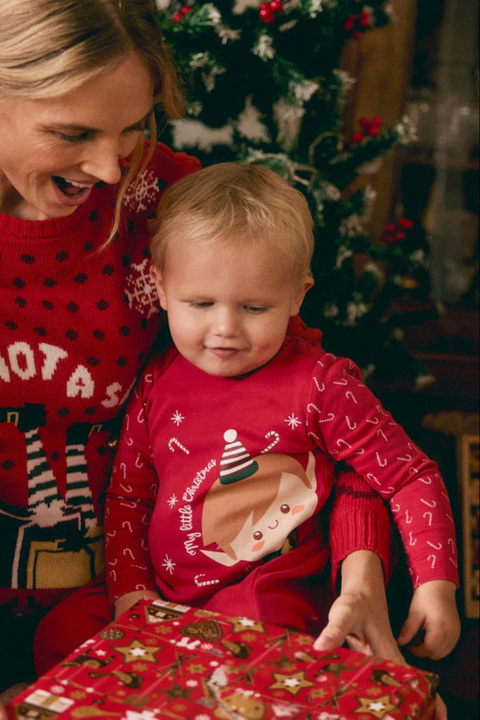 Unisex Βρεφική Χριστουγεννιάτικη Ολόσωμη Φόρμα Κόκκινη Αντιολισθητική με Καλικάντζαρο Ysabell Mora