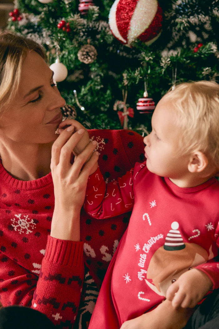 Unisex Βρεφική Χριστουγεννιάτικη Ολόσωμη Φόρμα Κόκκινη Αντιολισθητική με Καλικάντζαρο Ysabell Mora