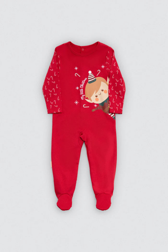 Unisex Βρεφική Χριστουγεννιάτικη Ολόσωμη Φόρμα Κόκκινη Αντιολισθητική με Καλικάντζαρο Ysabell Mora