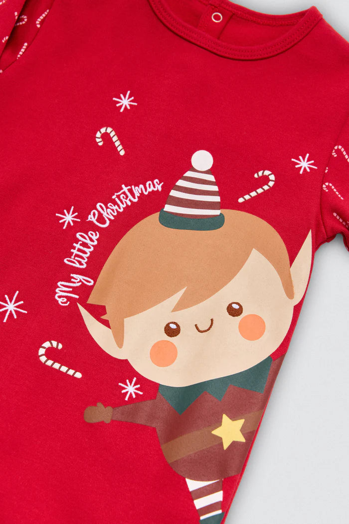Unisex Βρεφική Χριστουγεννιάτικη Ολόσωμη Φόρμα Κόκκινη Αντιολισθητική με Καλικάντζαρο Ysabell Mora