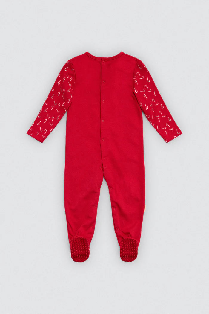 Unisex Βρεφική Χριστουγεννιάτικη Ολόσωμη Φόρμα Κόκκινη Αντιολισθητική με Καλικάντζαρο Ysabell Mora