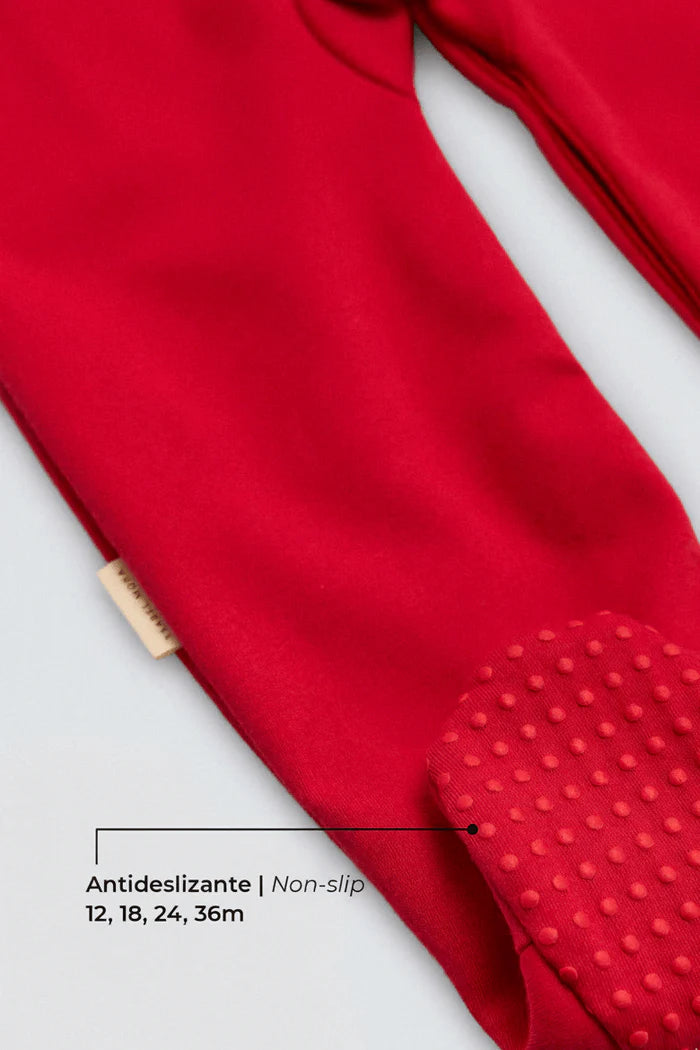 Unisex Βρεφική Χριστουγεννιάτικη Ολόσωμη Φόρμα Κόκκινη Αντιολισθητική με Καλικάντζαρο Ysabell Mora