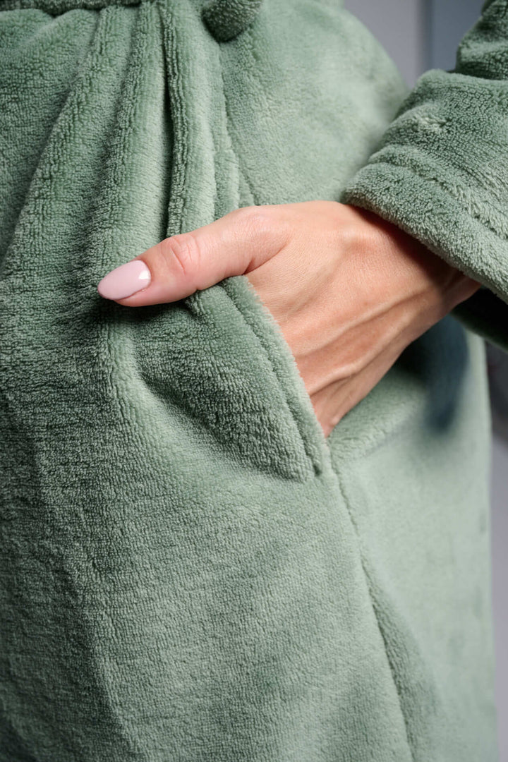 Γυναικεία Ρόμπα Πράσινη Fleece με Φερμουάρ & Ζώνη Muy Demi