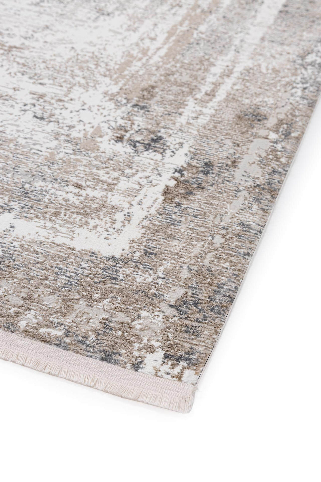 Χαλί Infinity της Royal Carpet σε εκρού και γκρι, σε κοντινή λεπτομέρεια, με προσεγμένο σχέδιο της σειράς και εμφανή υφή επιφάνειας.
