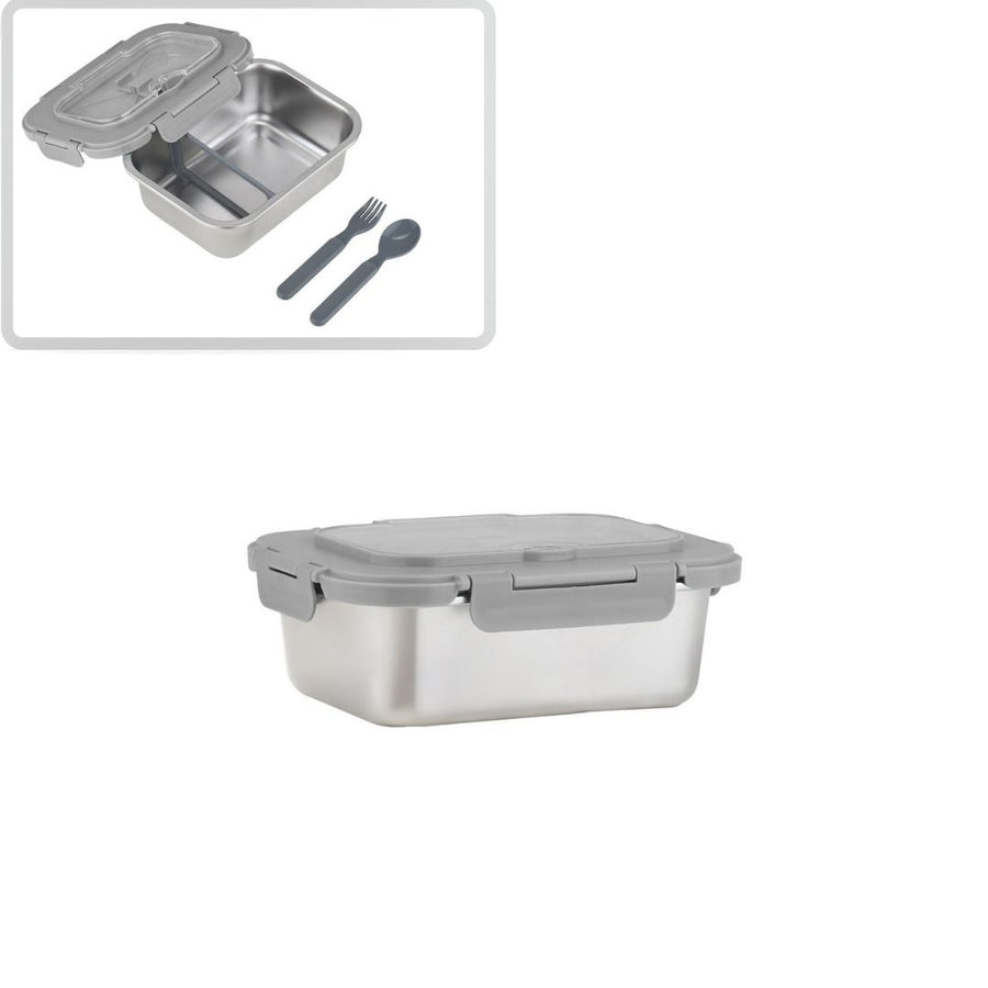 Estia Φαγητοδοχείο Ανοξείδωτο Με Κουτάλι Πιρούνι & Διαχωριστικό 1.2lt Με Πλαστικό Καπάκι