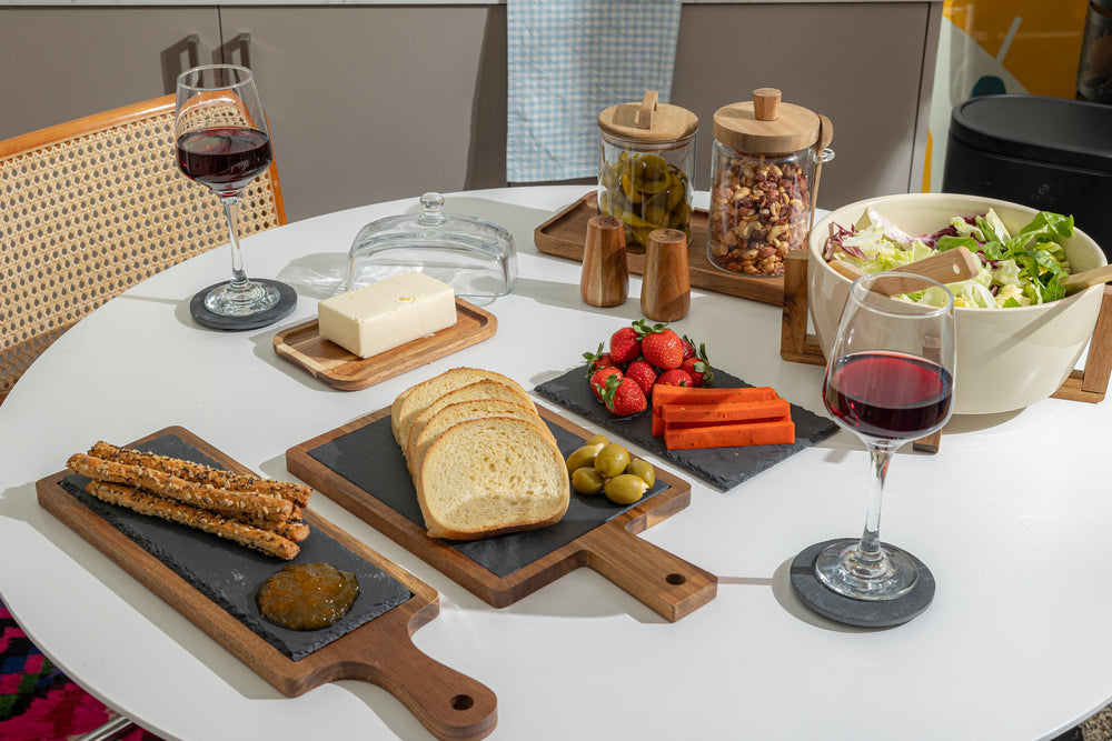 Πλατώ Σερβιρίσματος Σχιστόλιθου Με Ξύλινη Βάση Estia 44X13cm