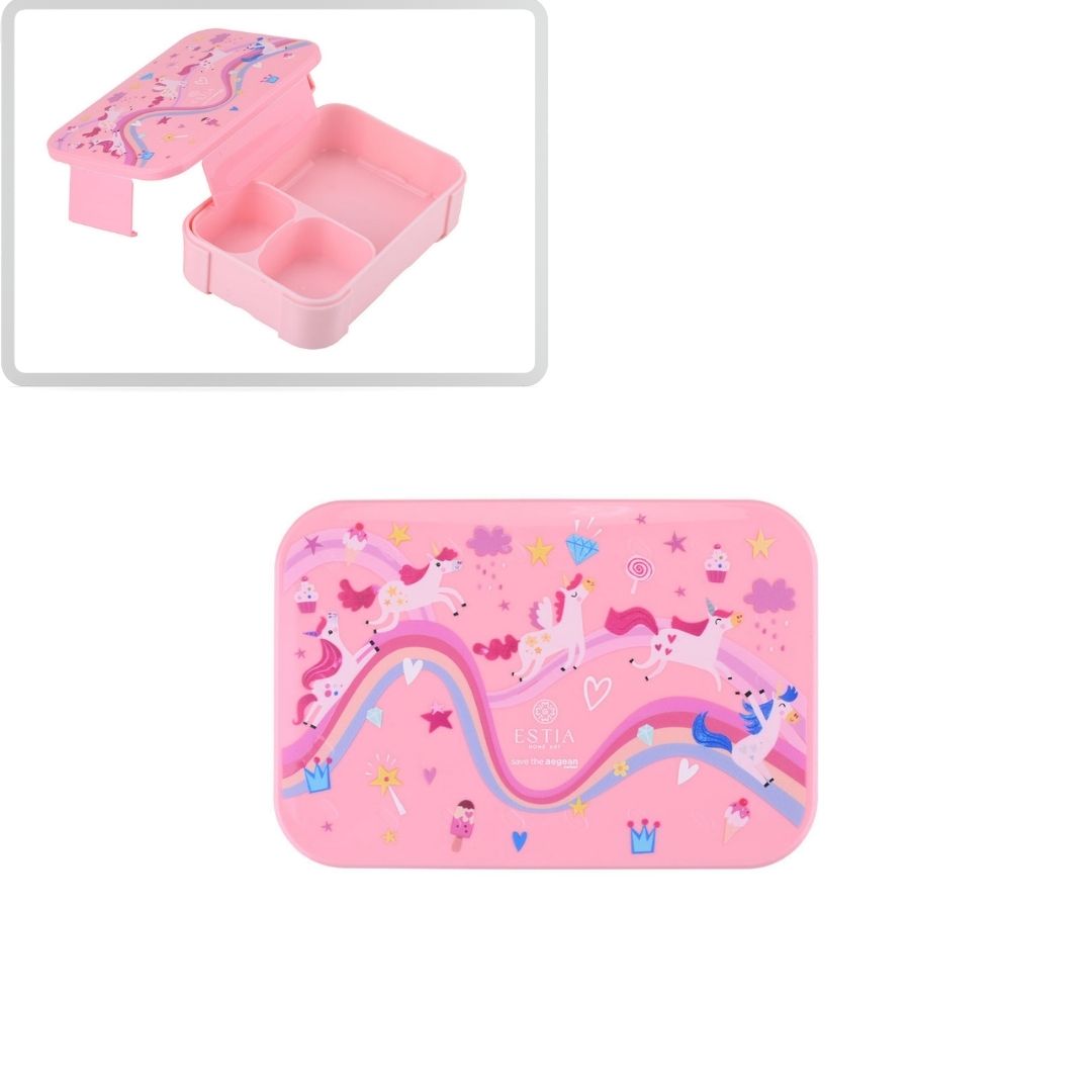 Τάπερ Estia Παιδικό Με 2 Αποσπώμενες Θήκες 900ml Ροζ Rainbow Dreams