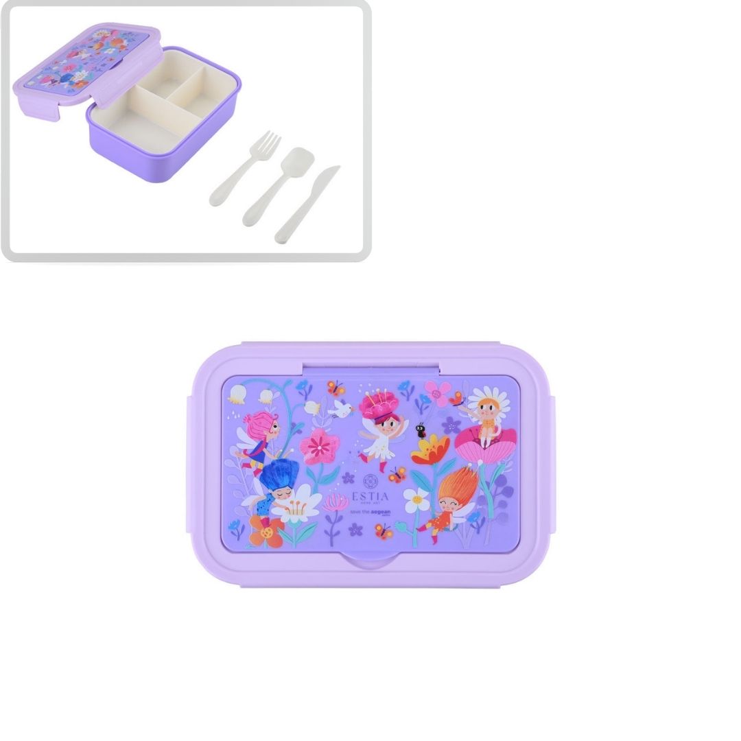 Τάπερ Estia Παιδικό Με 3 Αποσπώμενες Θήκες 1400ml Μωβ Fairy Tales