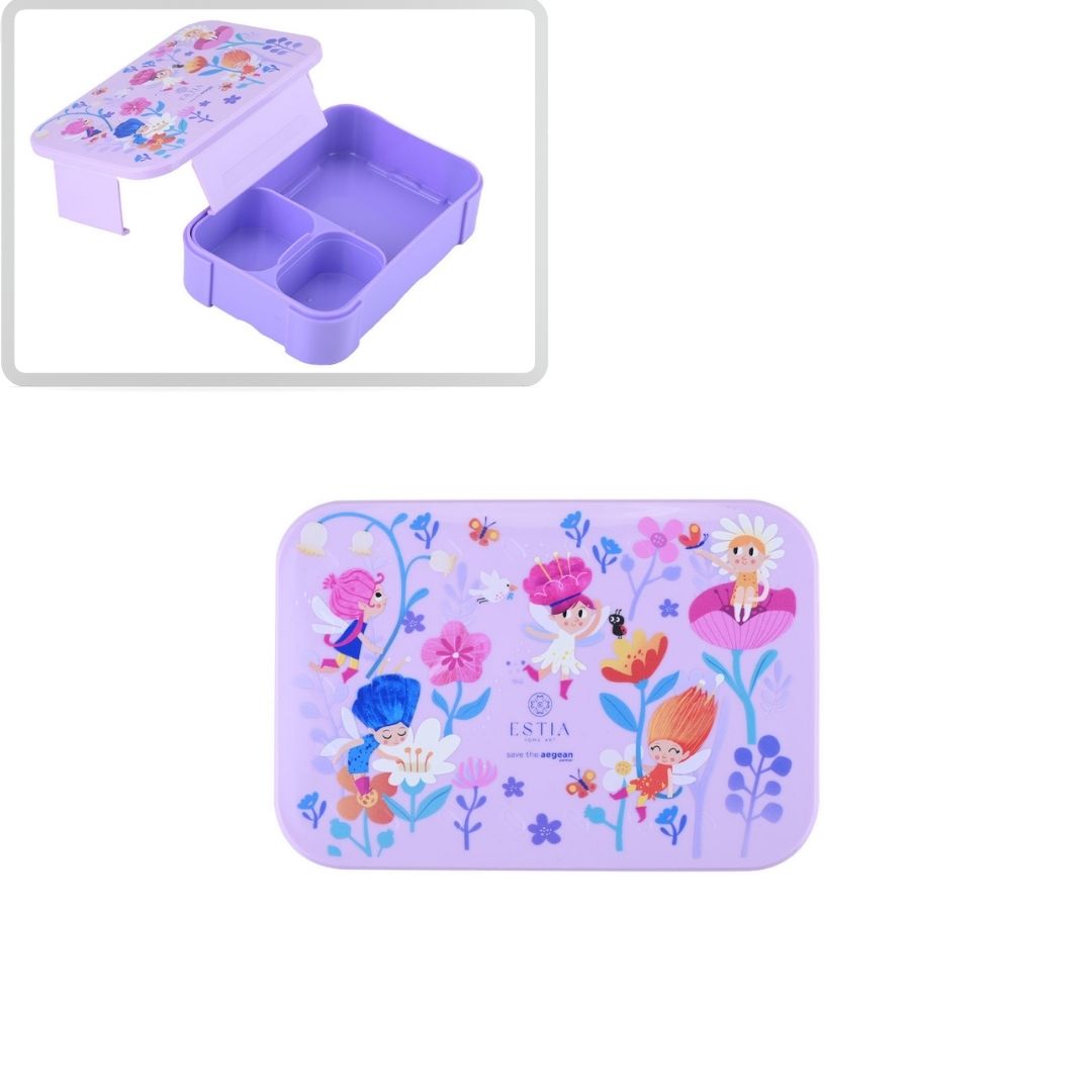 Τάπερ Estia Παιδικό Με 2 Αποσπώμενες Θήκες 900ml Μωβ Fairy Tales