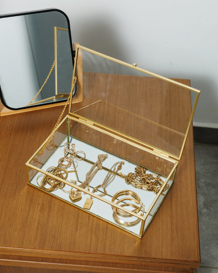 Κουτί Οργάνωσης Γυάλινο Με Καθρεύτη & Χρυσό Μεταλλικό Πλαίσιο Estia  24X14X6cm