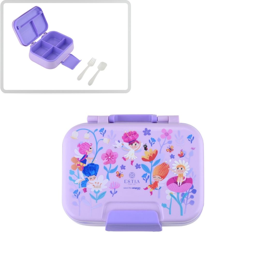 Τάπερ Estia Παιδικό 2 Επιπέδων Με Κουτάλι Και Πιρούνι 1030ml Μωβ Fairy Tales