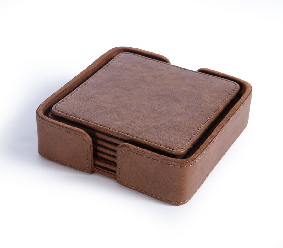 Καφέ Σουβέρ από Τεχνητό Δέρμα Σετ 6τμχ Lethal 10X10X3 Nef-Nef Homeware