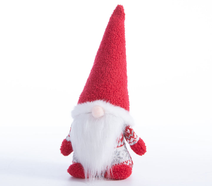 Χριστουγεννιάτικο στοπ πόρτας σε σχήμα νάνου με κόκκινο σκούφο και πλεκτές λεπτομέρειες
