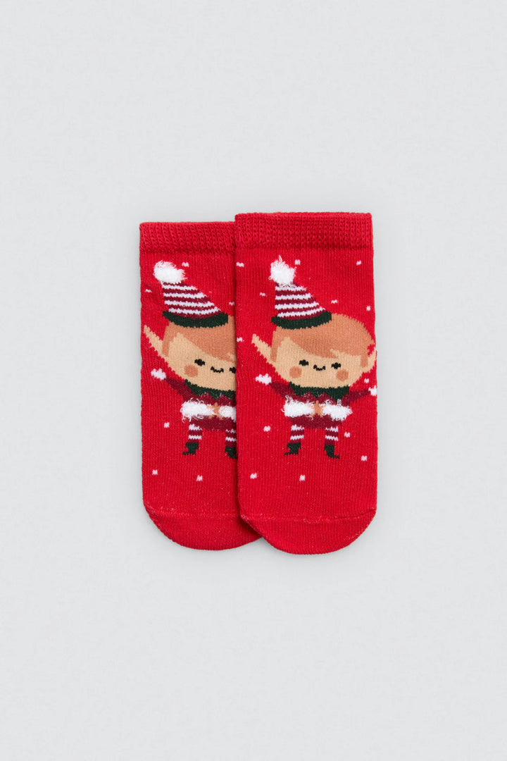 Unisex Βρεφικές Χριστουγεννιάτικες Κάλτσες Κόκκινες με Σχέδια Ysabell Mora