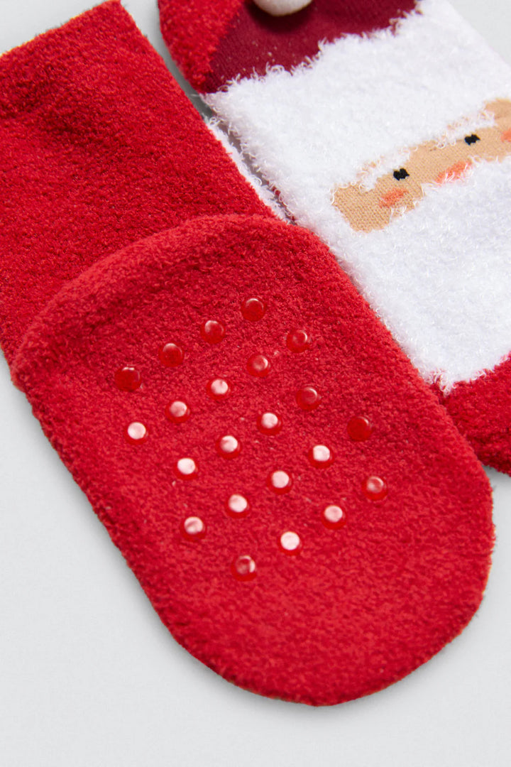 Unisex Βρεφικές Χριστουγεννιάτικες Κάλτσες Κόκκινες Αντιολισθητικές με Άγιο Βασίλη Ysabell Mora