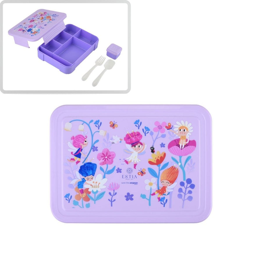Τάπερ Estia Παιδικό Με 5 Θήκες Κουτάλι Και Πιρούνι 1330ml Μωβ Fairy Tales