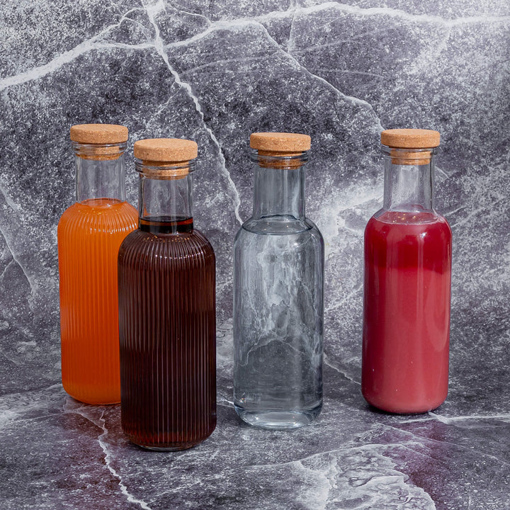 Μπουκάλι Γυάλινο Ανάγλυφο 1000ml με Φελλό Γκρι Estia