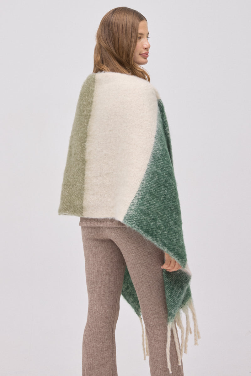 Γυναικεία Πασμίνα Μπεζ-Πράσινο με Κρόσια Ysabell Mora