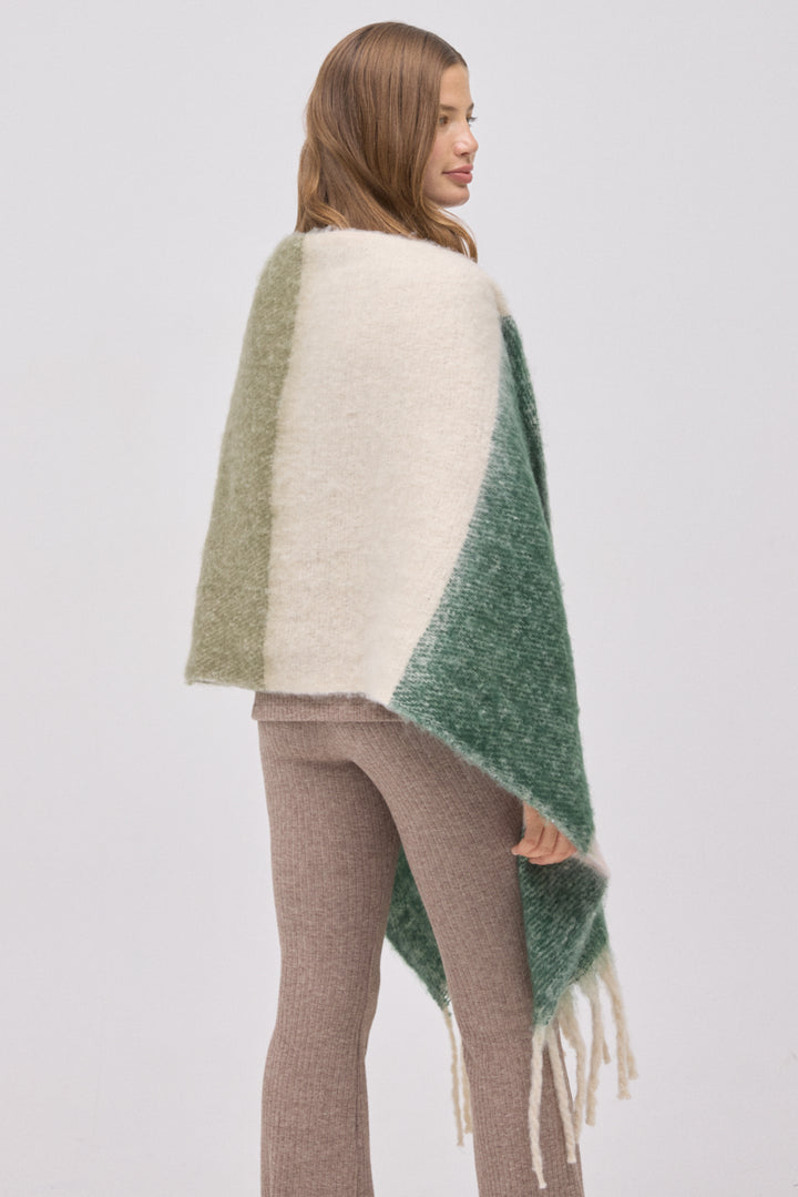 Γυναικεία Πασμίνα Μπεζ-Πράσινο με Κρόσια Ysabell Mora