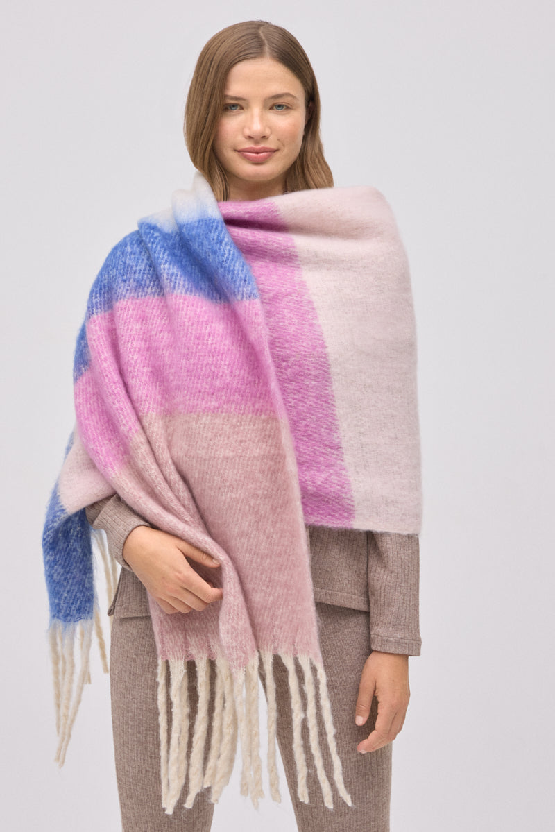 Γυναικεία Πασμίνα Μπεζ-Ροζ-Γαλάζιο με Κρόσια Ysabell Mora