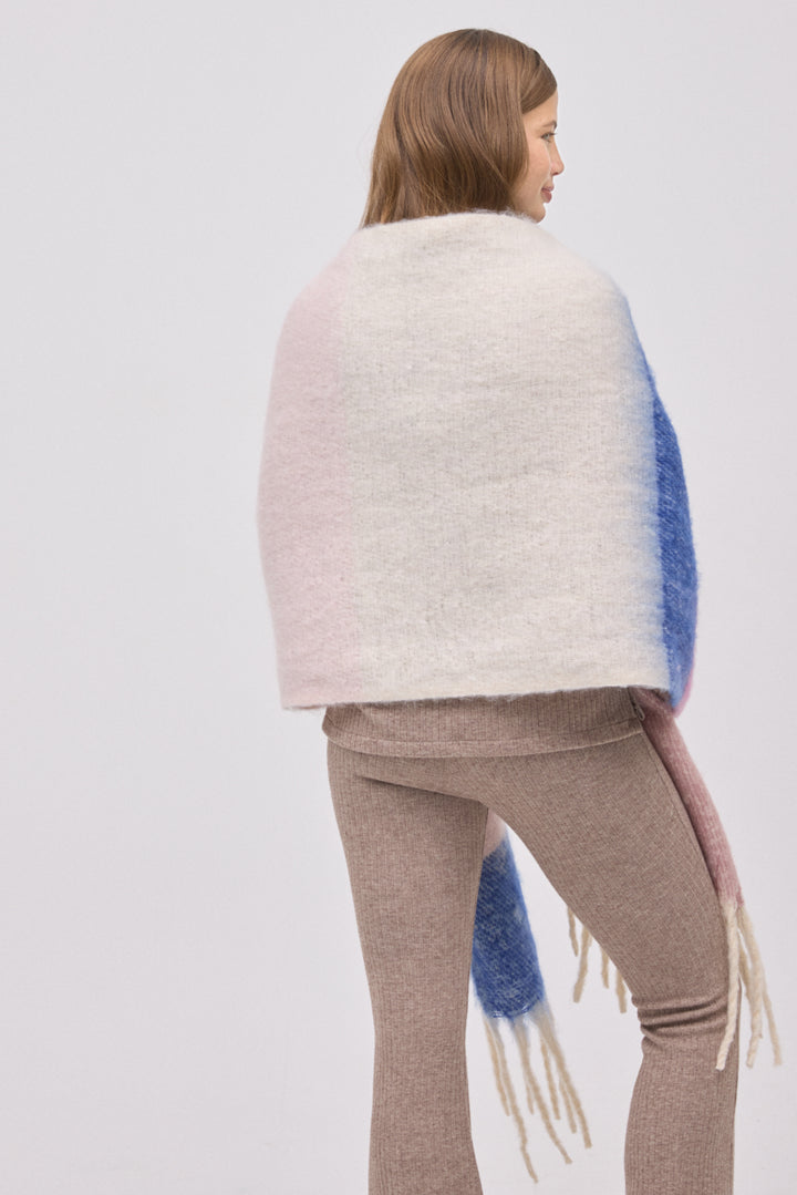 Γυναικεία Πασμίνα Μπεζ-Ροζ-Γαλάζιο με Κρόσια Ysabell Mora