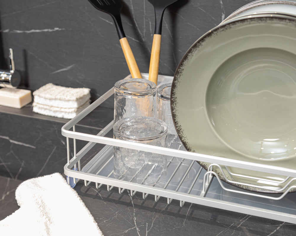 Πιατοθήκη Λευκή Αλουμινίου Με Διαφανή Δίσκο Estia 12X43X30cm