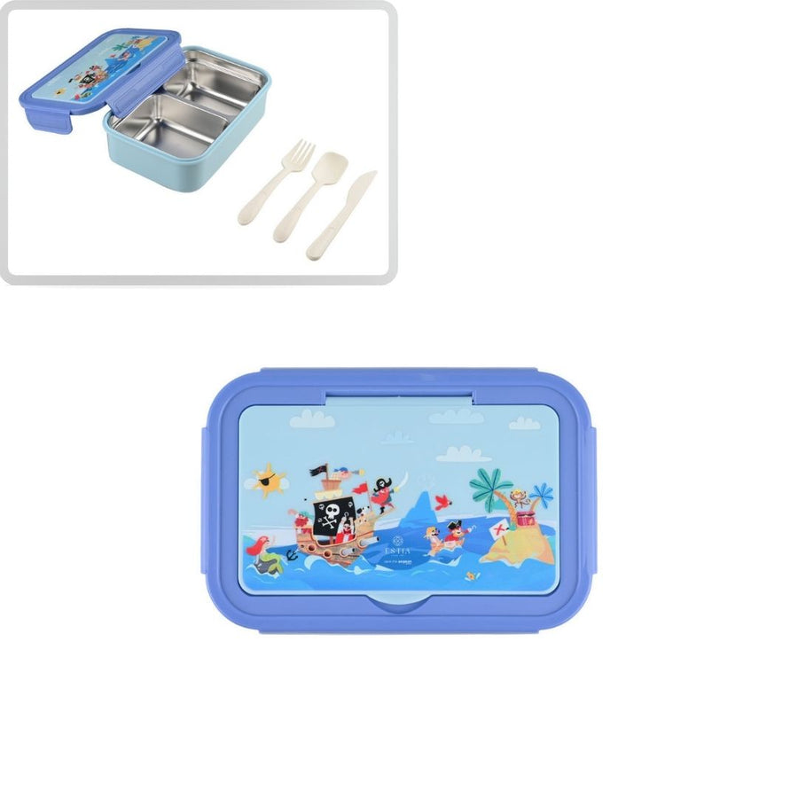 Τάπερ Estia Παιδικό Ανοξείδωτο 2 Θήκες Κουτάλι Πιρούνι Μαχαίρι 900ml Μπλε Treasure Quest