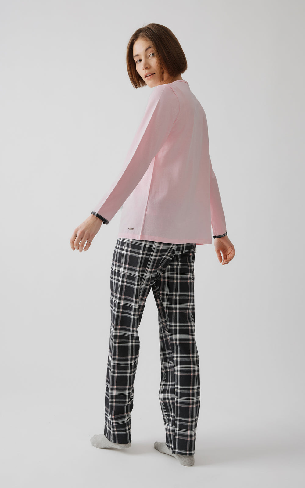 Γυναικεία Πιτζάμα Ροζ με Κουμπιά και Καρό Παντελόνι Βαμβακερή Minerva Cosy Club