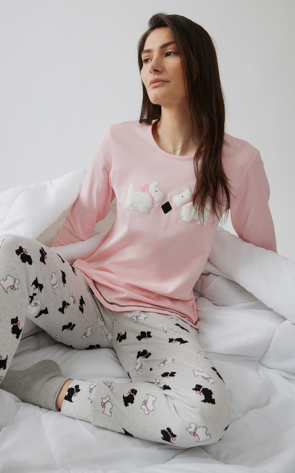 Γυναικεία Πιτζάμα Ροζ Βαμβακερή με Σκυλάκια Minerva Terrier