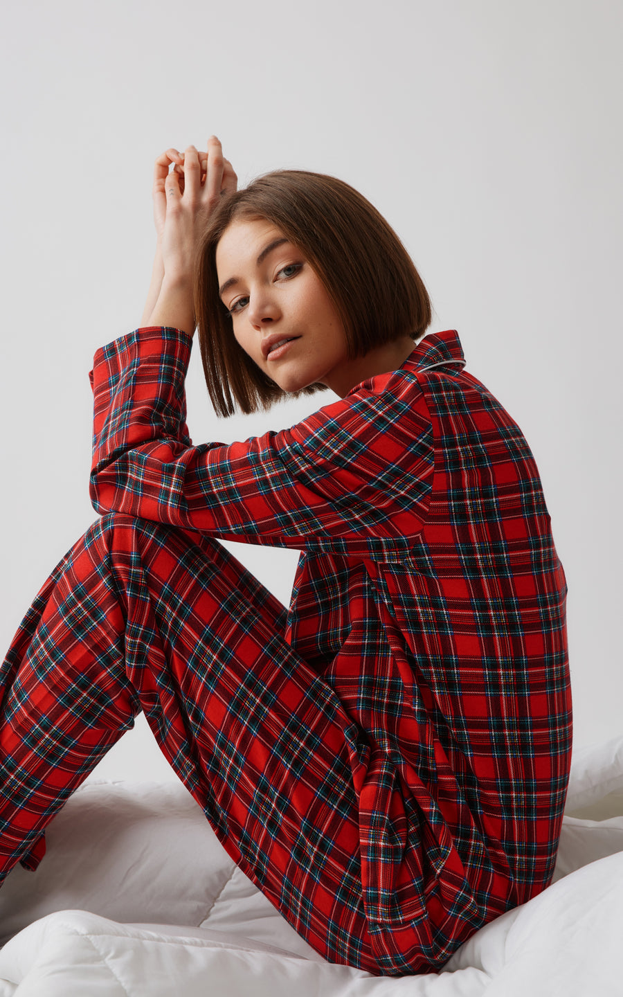 Γυναικεία Πιτζάμα Κόκκινη Καρό Βαμβακερή Κουμπωτή Minerva Sweat Plaid